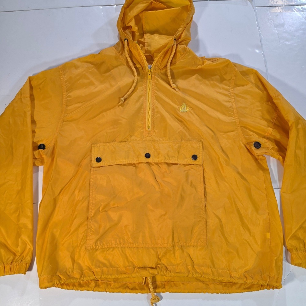 Vintage 90s Izod Yellow Anorak Windbreaker Half Zip Hooded Jacket Mens Medium